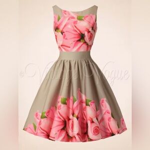 Floral Pink and Tan Dress Tea Dress New Sz23